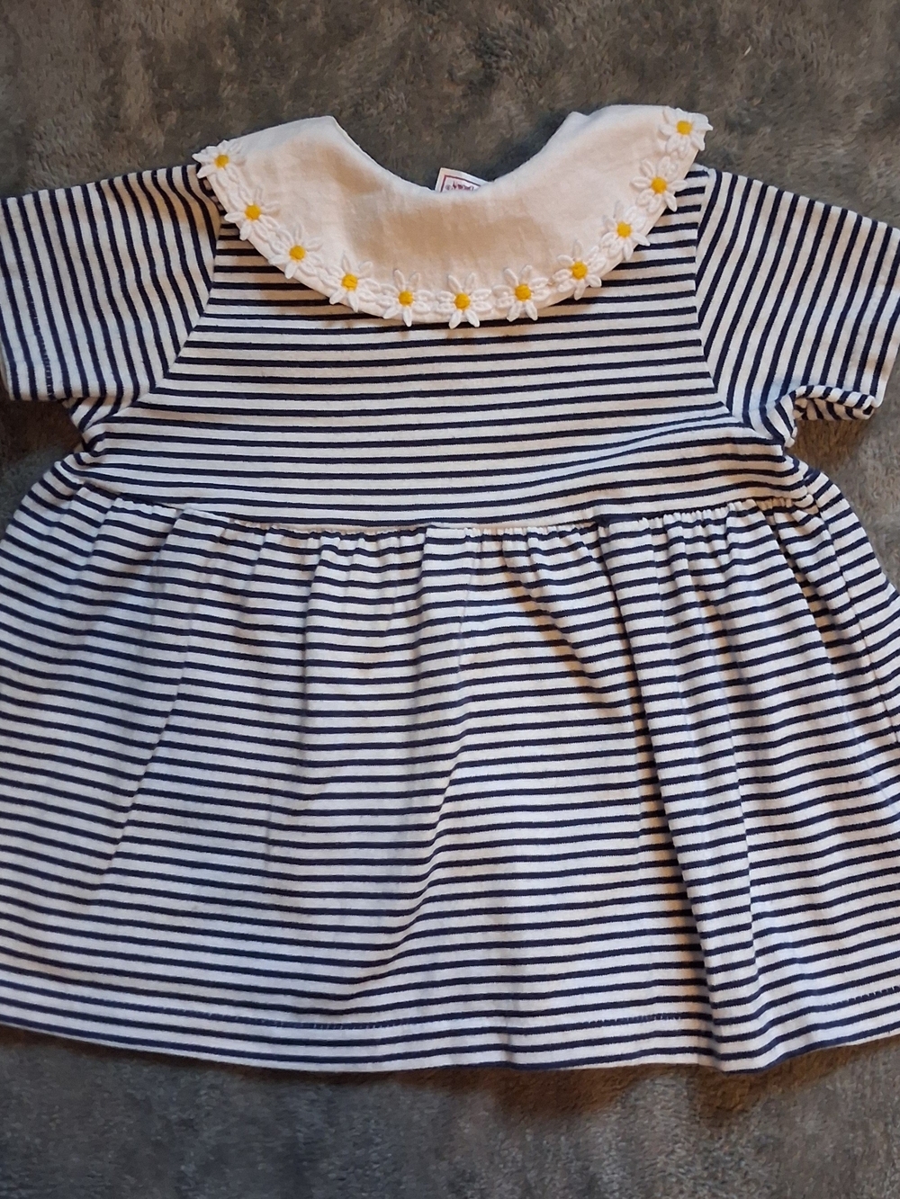 Buster Brown Navy & White Striped Dress with Daisy Trim Collar